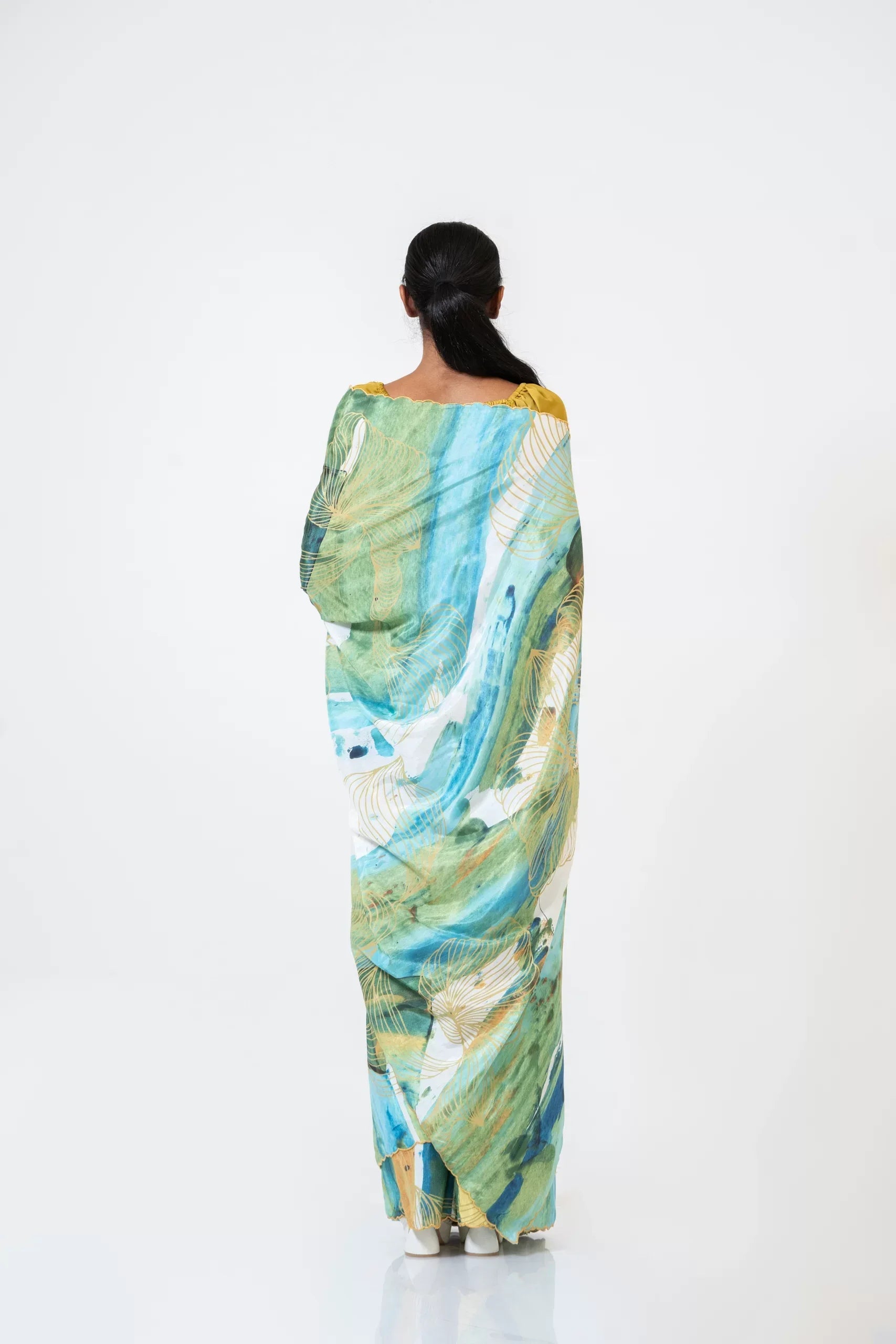 Drifting Clouds of Dreams – Cotton Silk Saree with Digital Print & Embroidered Edges - Kozylook